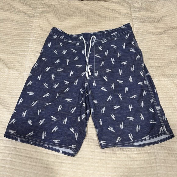 Johnnie-O Swim Trunks Mens Small Navy Blue AOP Logo Lined Bathing Suit - Picture 4 of 10